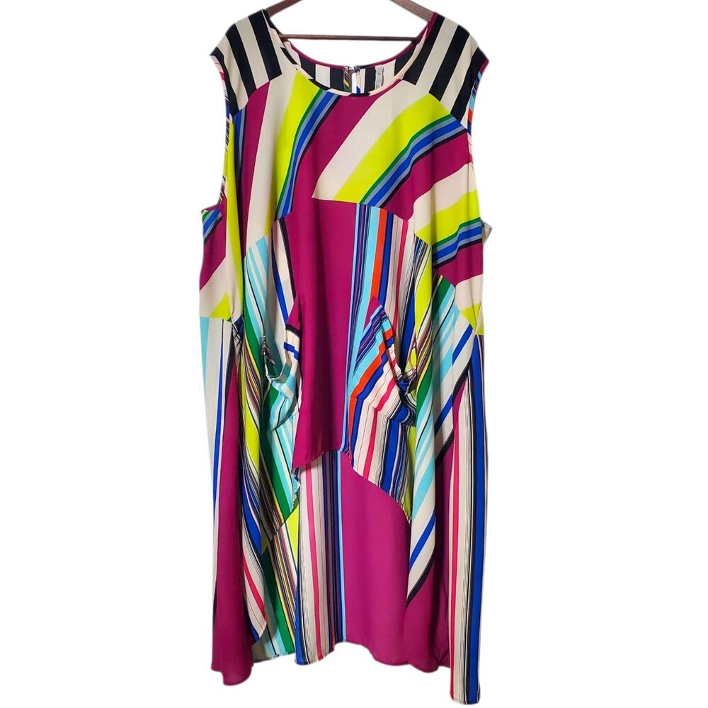 Melissa McCarthy Seven7 Hi Low Tunic Blouse Size 4X Striped Multicolor Womens